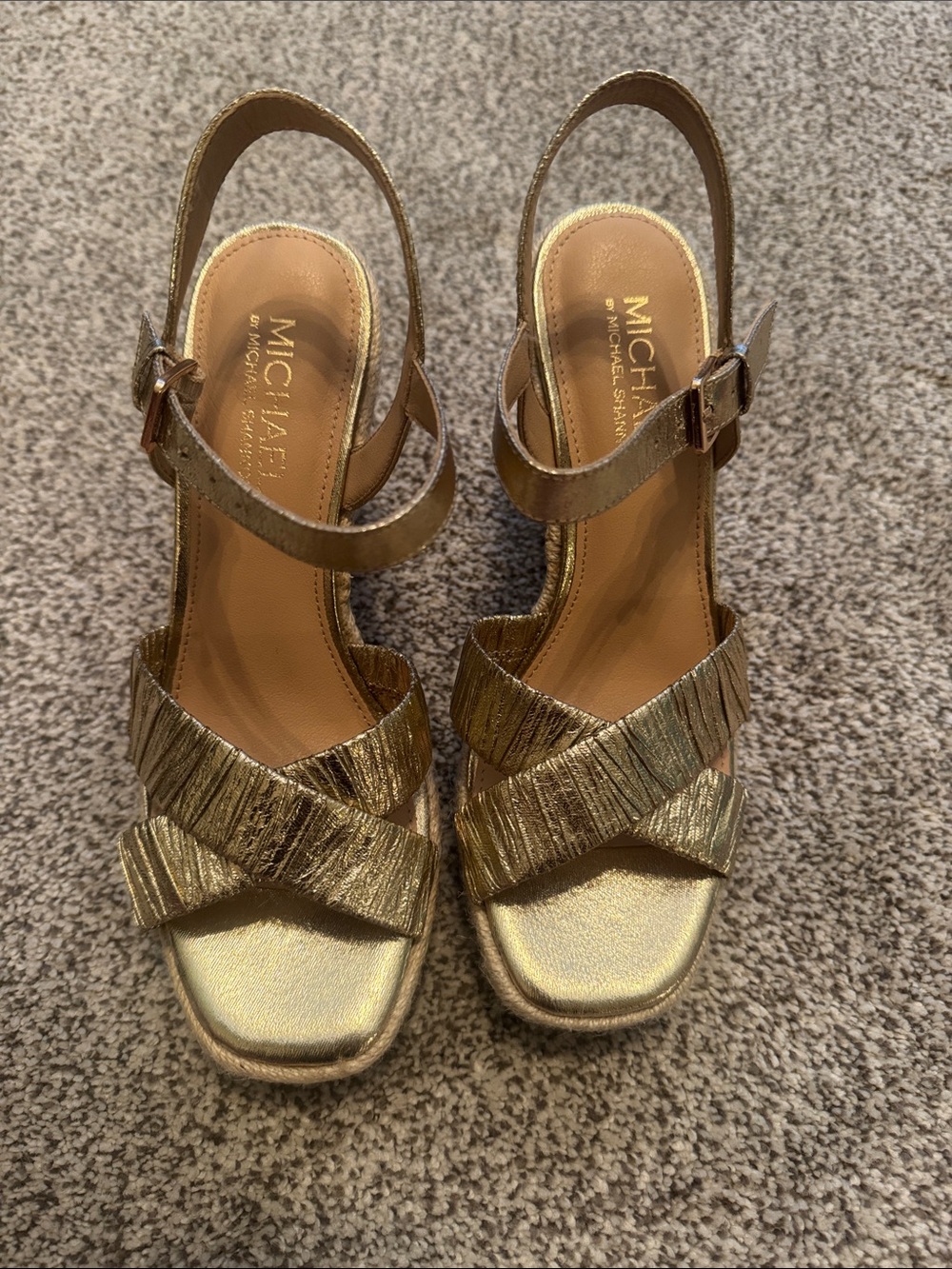Michael Kors Gold Textured Crisscross Slingback Heels